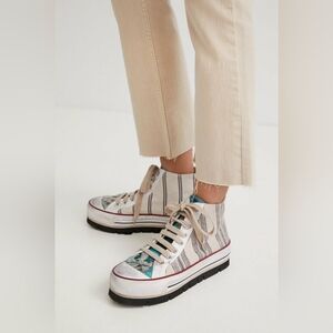 Desigual Sneakers Shoes Crush Rayas Hi Top Striped Canvas Casual Size 7.5